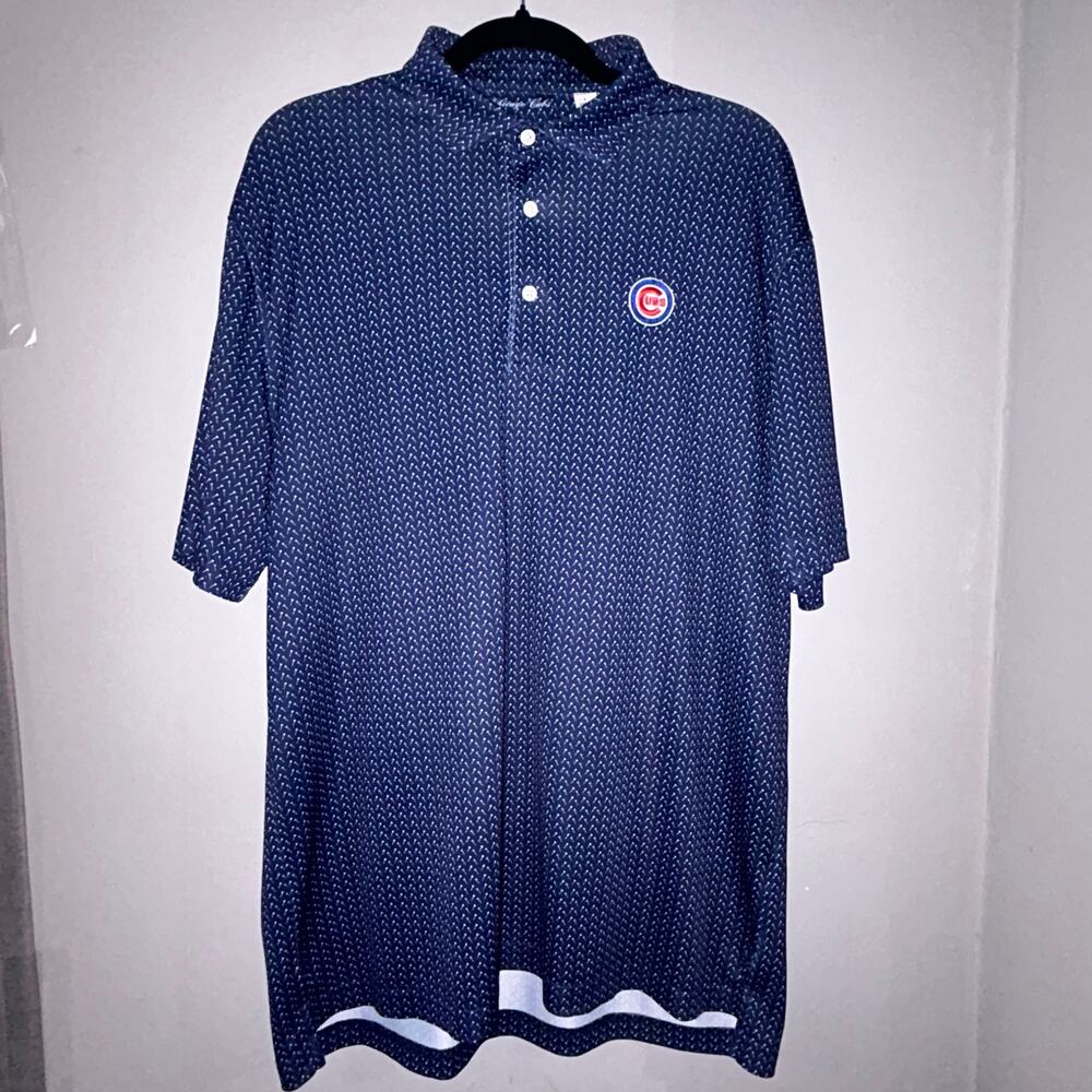 Chicago Cubs Blue Mens Short Sleeve Polo Golf Tee Print Sz L